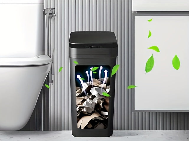2.8 Gallon Touchless Trash Can Set, Two-Piece Slim Motion Sensor Garbage Bins with Automatic Lids in White or Black for Bathroom, Bedroom and Home Office
