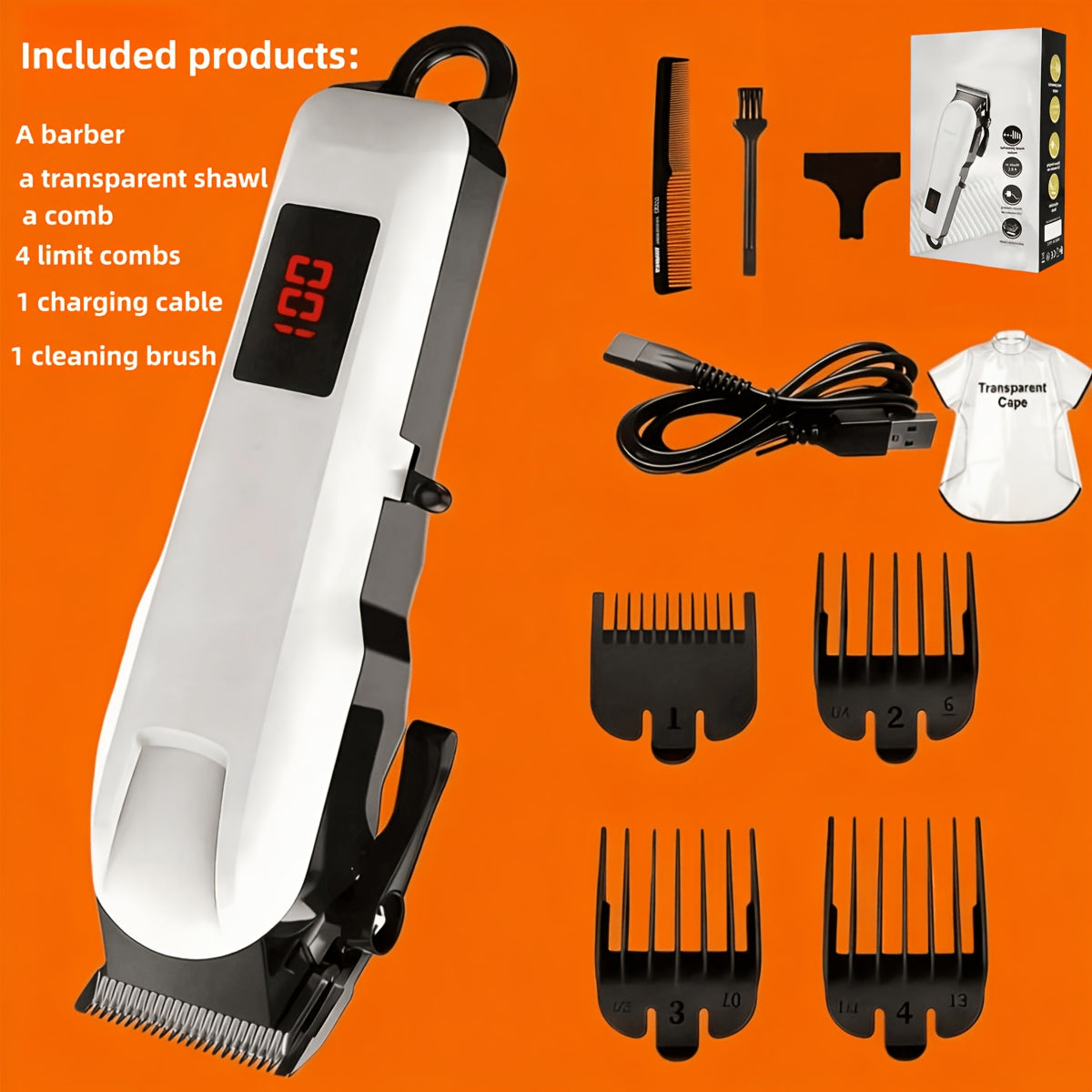 LCD Hair Clipper with Listed USB Charging and Stainless Steel Blades, Upgraded Single Clipper or Three-in-One Electric Razor and Shaver Kit for Home Grooming