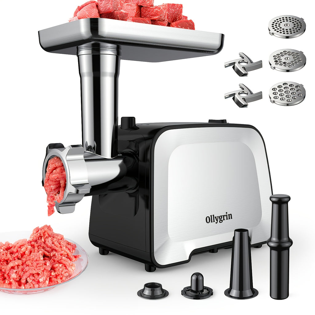 Electric Meat Grinder with Sausage and Kubbe Kit, CHEFFANO Stainless Steel Home Grinder with 2 Blades, 3 Plates and 2000W Max Power