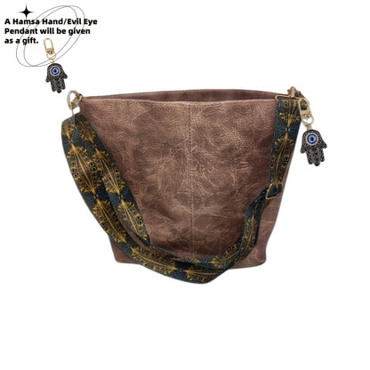 Bohemian Hobo Crossbody Bag for Women with Geometric Strap and Hamsa Hand/Evil Eye Pendant, Large-Capacity Retro Shoulder Handbag in 11 Colors