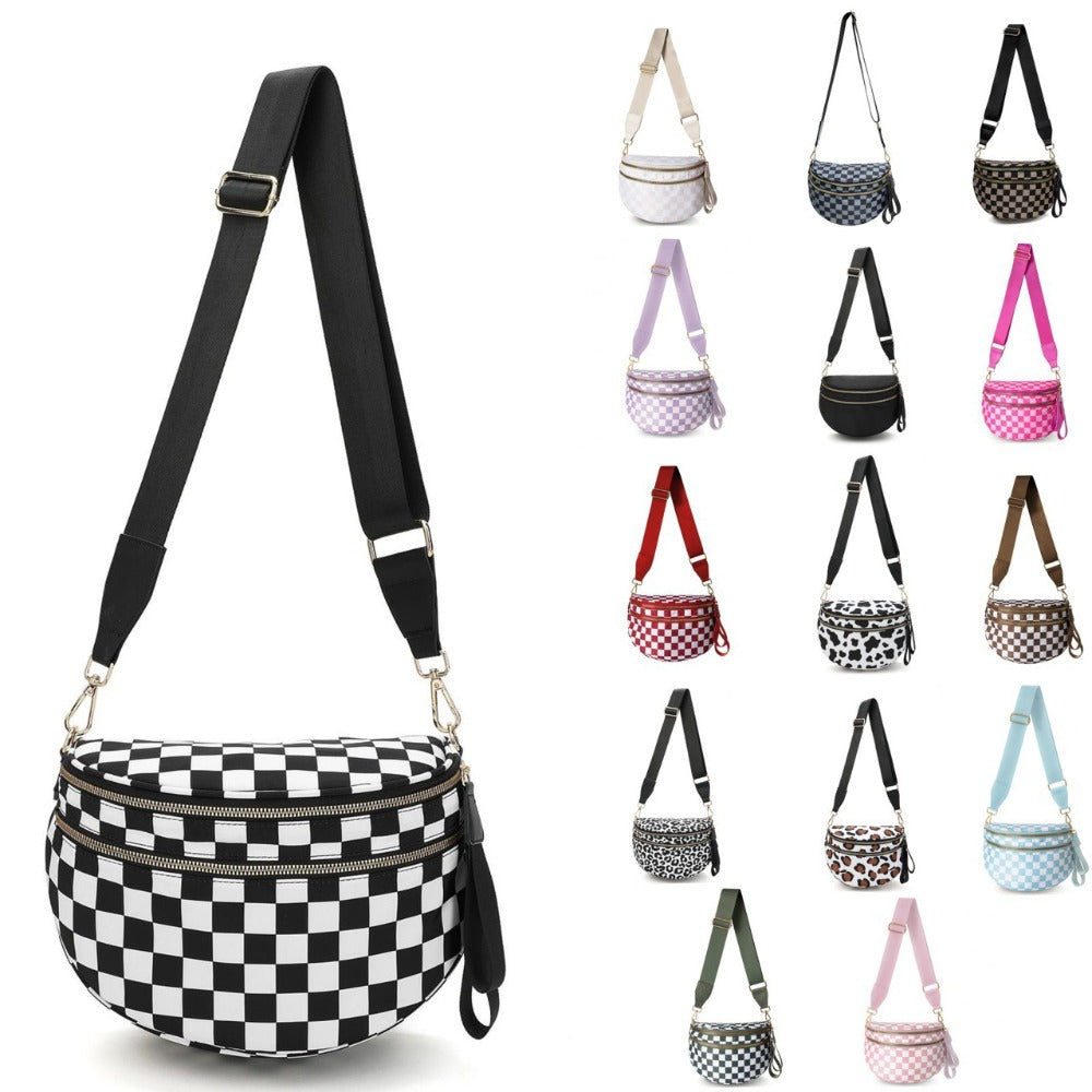 Soft Crossbody Bag for Women with Plaid, Check and Leopard Print Options, Shoulder and Handheld Carry Handbag in Thirteen Styles for Everyday Outings