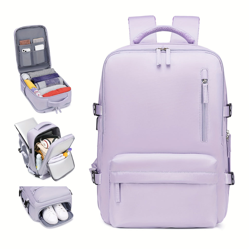 Laptop Travel Backpack with Listed 16-Inch Device Compartment, Shoe Pocket and Multi-Pocket Organization in Pink, Beige or Light Green for Work, School and Gym Trips