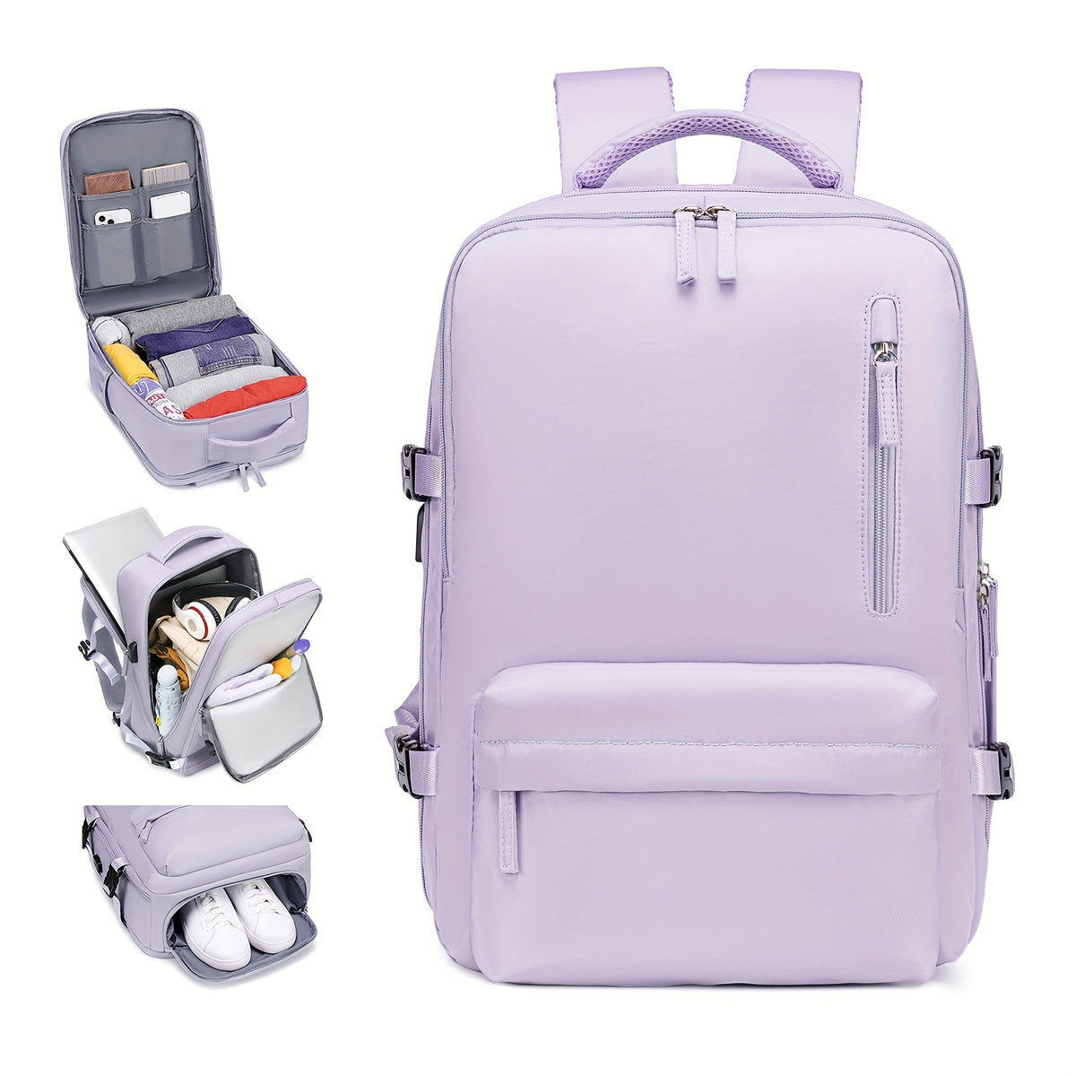 Laptop Travel Backpack with Listed 16-Inch Device Compartment, Shoe Pocket and Multi-Pocket Organization in Pink, Beige or Light Green for Work, School and Gym Trips