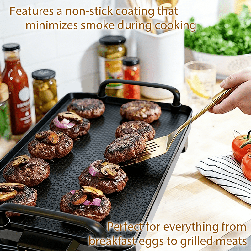 Nonstick Electric Barbecue Tray with Adjustable Temperature, Indoor Cooking Grill in Two Listed Sizes for Steak, Skewers and Home Dinner Gatherings