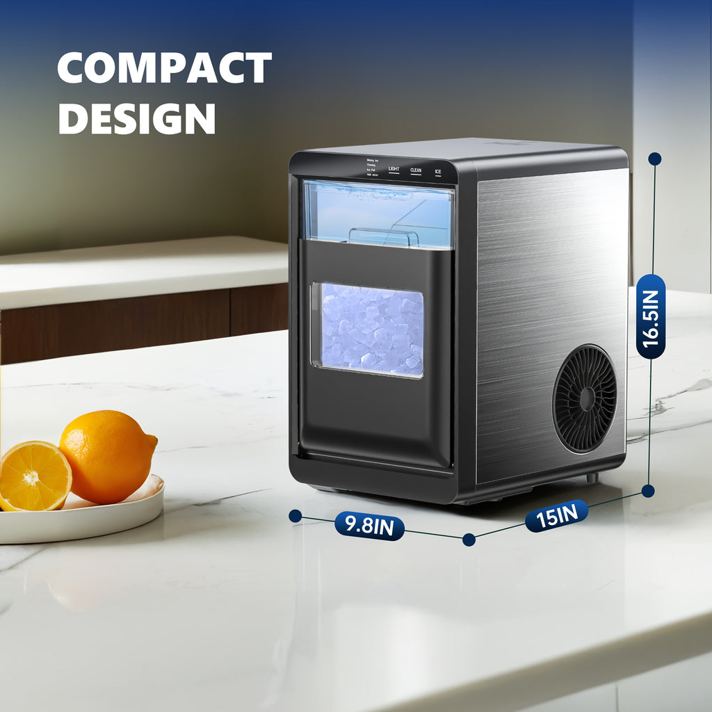 Lighted Countertop Nugget Ice Maker with Automatic Cleaning, Listed Black 37lb or Sliver 44lb Option Labels, Ice Scoop and Basket for Home Kitchen Drinks
