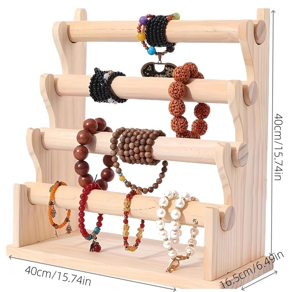 Wooden Bracelet Organizer, 4-Tier Vintage Jewelry Display Rack for Necklaces, Watches and Hair Ties, Desktop Storage for Dresser & Vanity