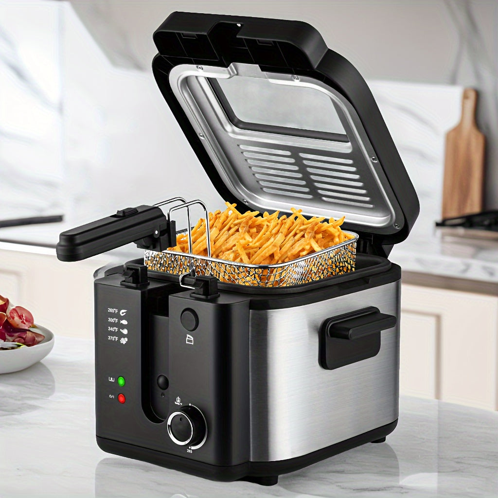 Electric Deep Fryer with Basket, 1500W Countertop Fryer, Adjustable Temperature Control, Viewing Window Lid, Non-Stick Detachable Parts, Easy Clean, 1.5L to 5L Sizes, Father's Day Gift