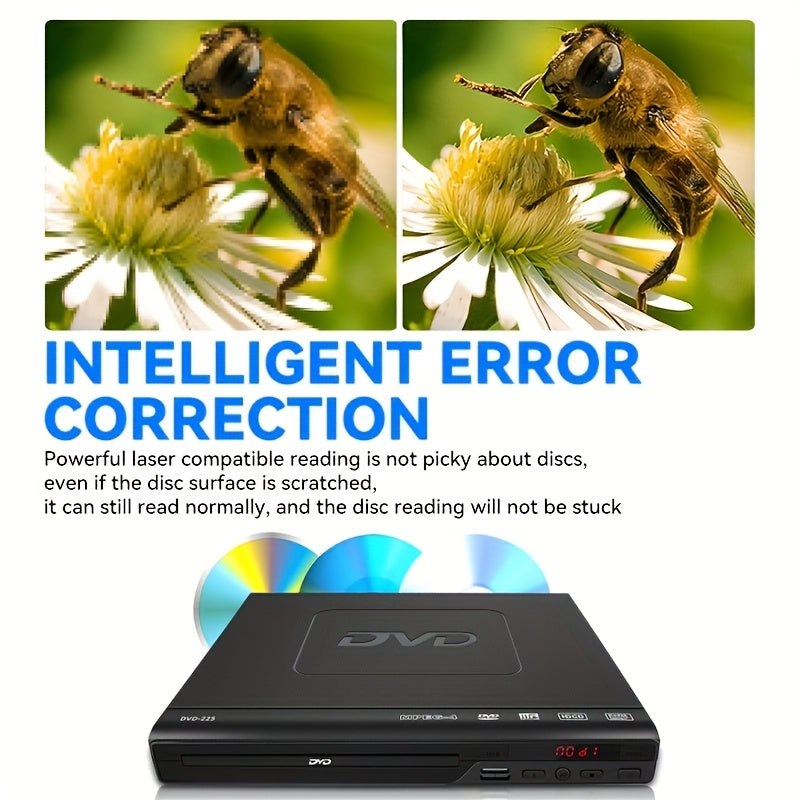 AV Output DVD Player for TV in Black with USB 2.0 Media Playback, Remote Control, Resume Function, CD-R and CD-RW Support and Included Three-in-One AV Cable