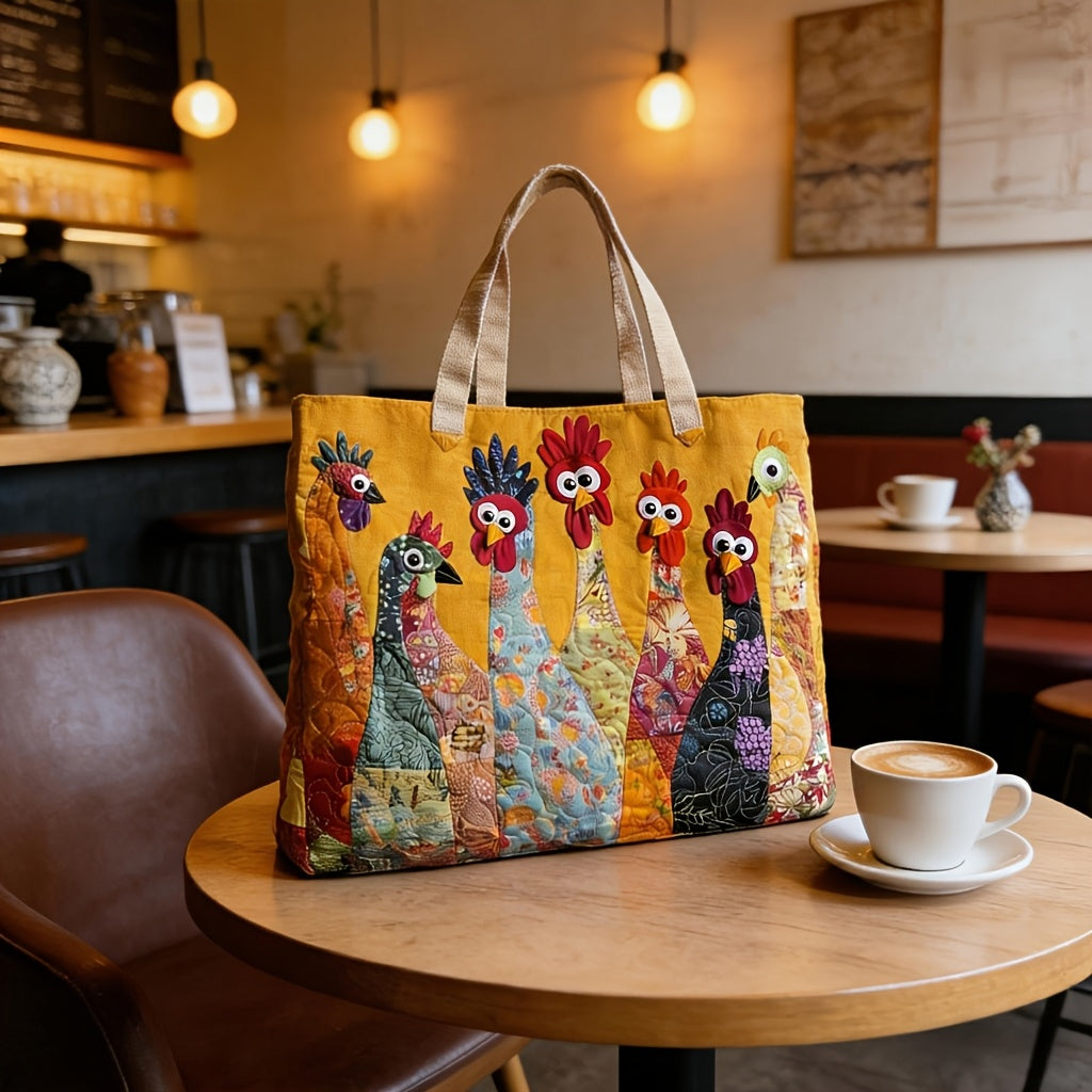 Quilted Tote Bag with Animal Design Print, Unisex Casual Everyday Carry in Three Size Options for Books, Personal Belongings and Daily Outings