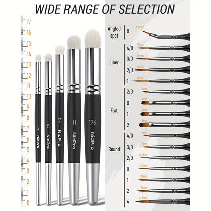 Miniature Paint Brush Set by Nicpro, 21-Piece Detail Painting and Drybrush Kit with Container for Acrylic, Watercolor, Models and Paint by Number