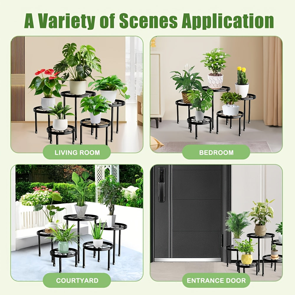 Metal Plant Stand Five-Piece Set with Listed Iron Construction, Separate Planter Holder Display Supply for Indoor Rooms, Garden Patios and Balcony Decor