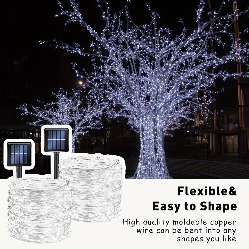 Two-Pack Solar Fairy Lights in Warm White, White or Multicolor, Eight-Mode Wording for Garden, Tree and Holiday Displays with 104Ft 300LED Size Label