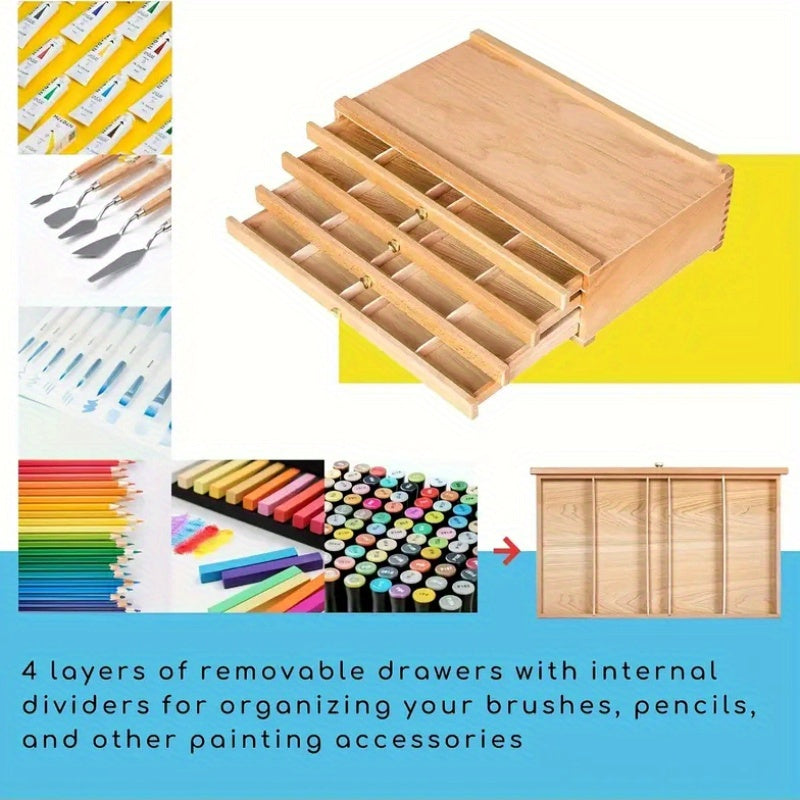 Tiered Wooden Art Supply Organizer with Four or Six Tier Options, Expandable Artist Storage Box for Pencils, Markers, Brushes and Creative Desk Organization