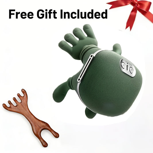 Heated Kneading Massager by IFOXSPACE for Neck, Shoulders and Back, Portable Electric 3D Massage Device in Green with Optional Manual Massage Comb