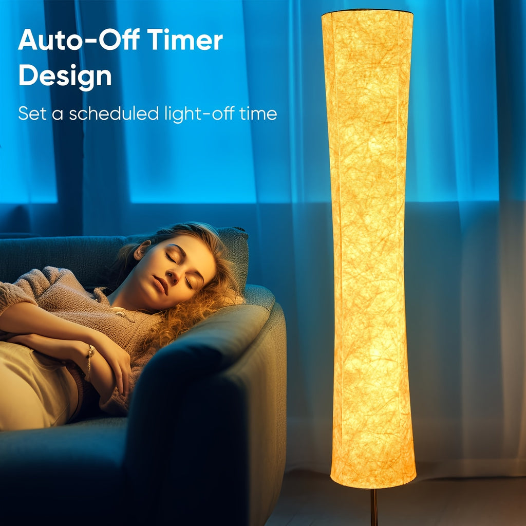 Smart LED Floor Lamp with White Fabric Shade, Music Sync, Color Scene Modes and App or Remote Control, 1pc or 2pcs for Living Rooms and Gaming Spaces