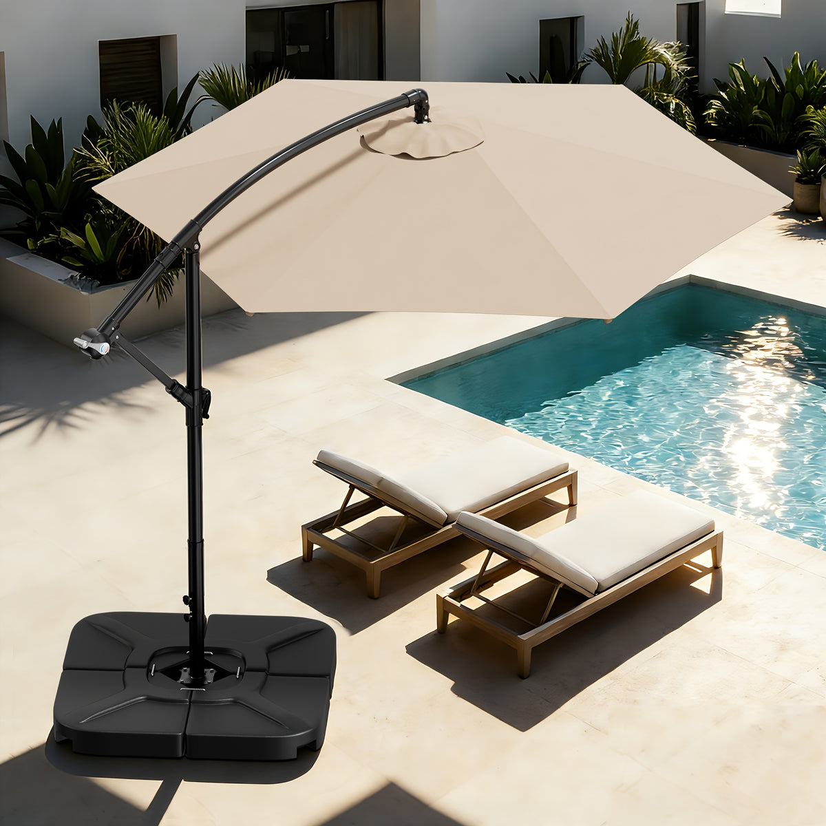 Cantilever Patio Umbrella, 10ft Offset Hanging Shade with Listed Tilt and Crank Operation, Six Ribs and Eleven Color Options for Pool Deck, Backyard and Garden Seating