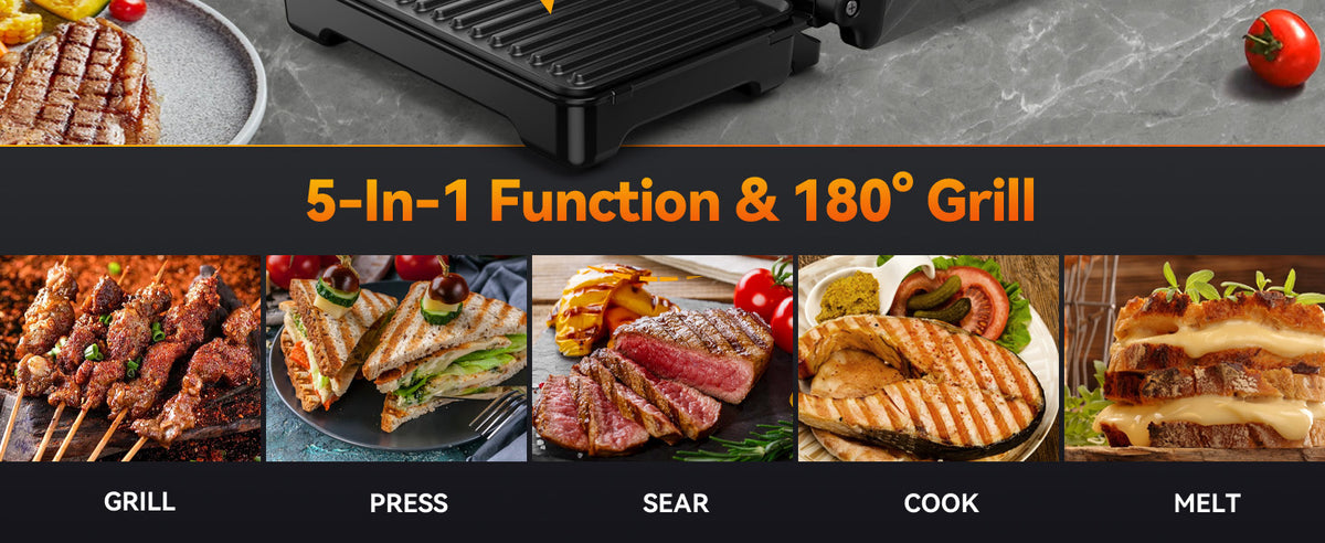 YASHE Panini Grill Press ZJ-521 with 1200W Heating, Nonstick Cast Aluminum Plates, Two-Slice Bread Capacity, 180-Degree Opening and Ready Indicator Lights