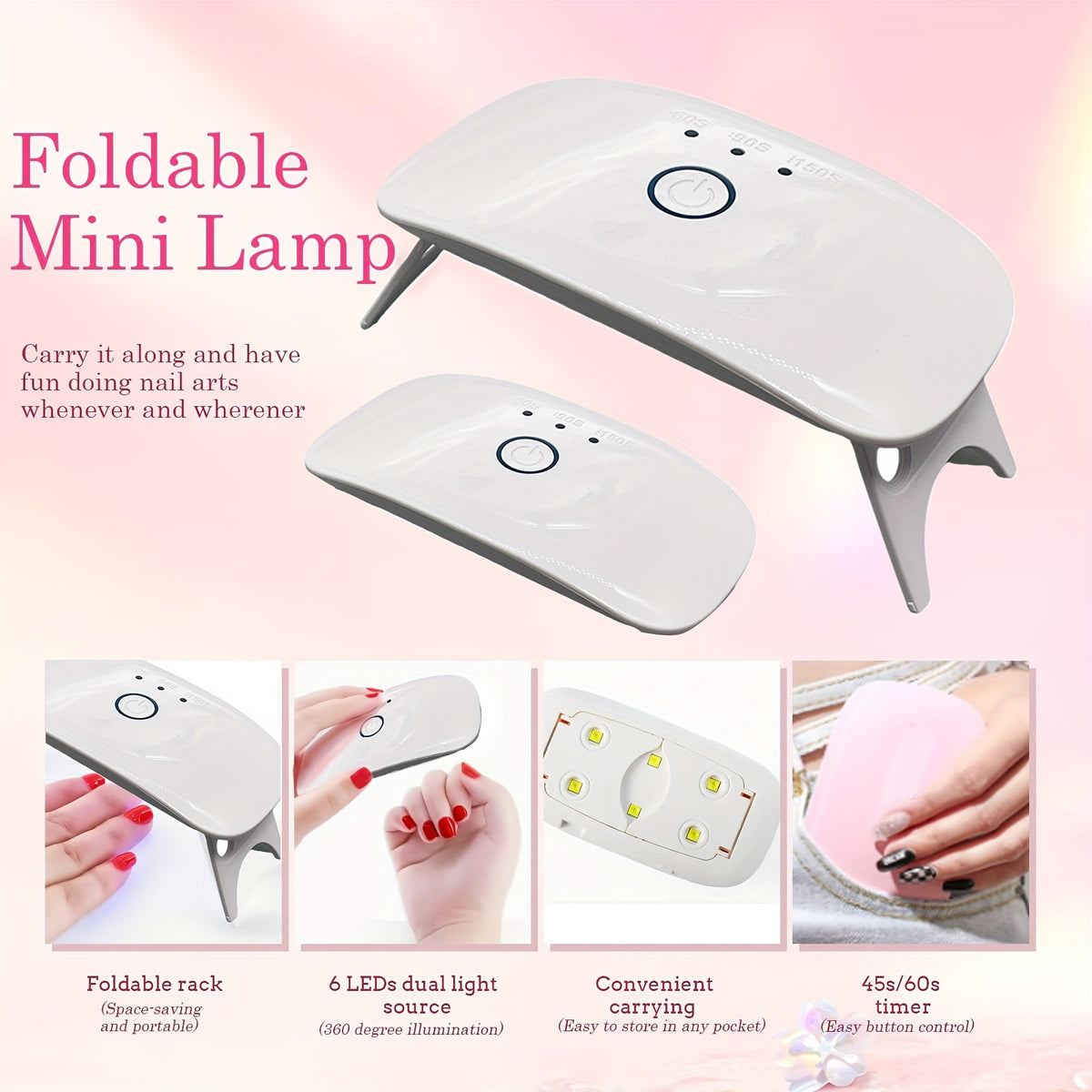 Polymer Gel Nail Extension Kit with 6 Colors, USB-Powered Mini Light and Slip Solution, Q-Extension Glue Set for At-Home Manicure Art Projects