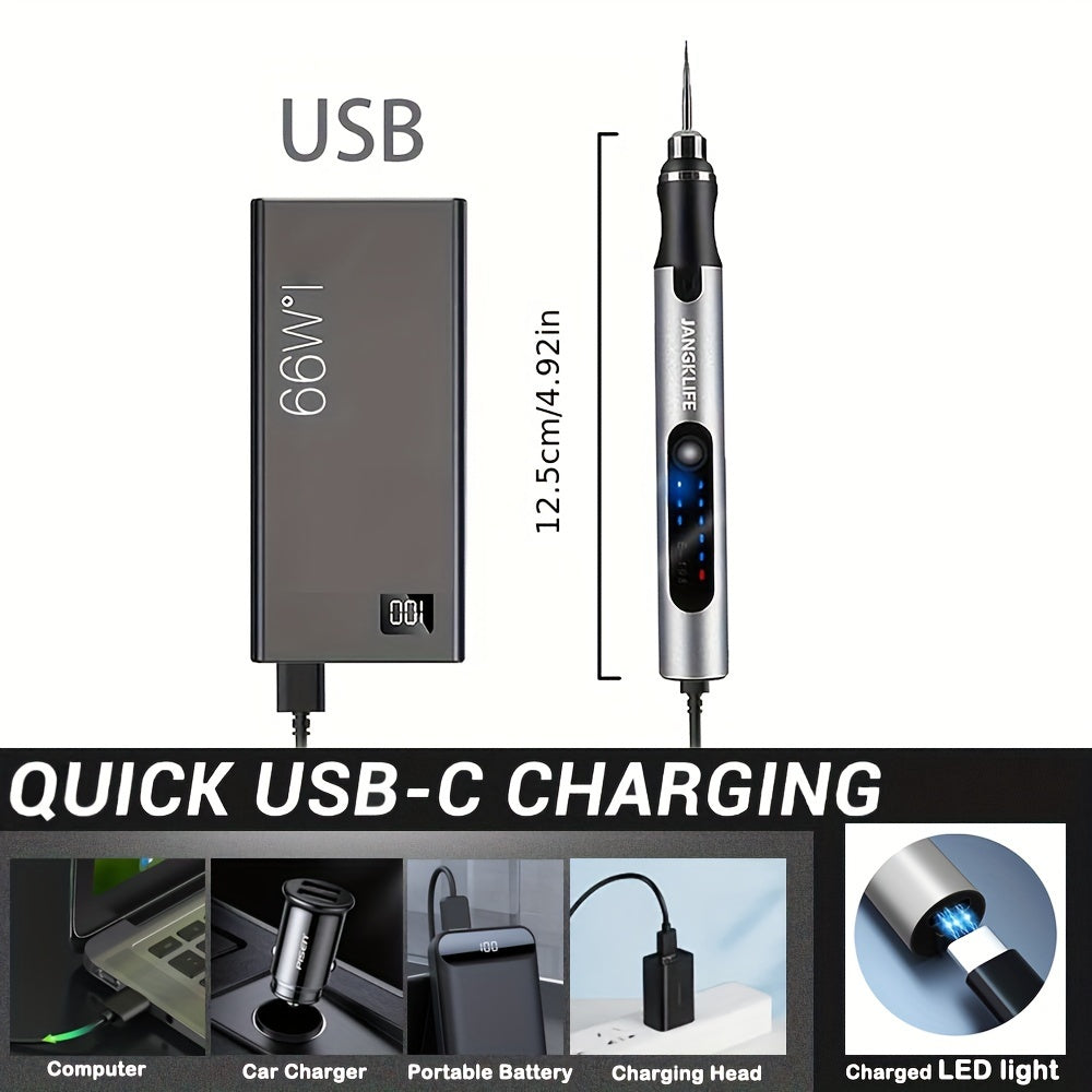 Cordless Rotary Engraving Pen with Adjustable Speed, Rechargeable Battery and 2.35mm Chuck, Silvery Compact Tool for Small Wood Crafts, Sanding and Polishing