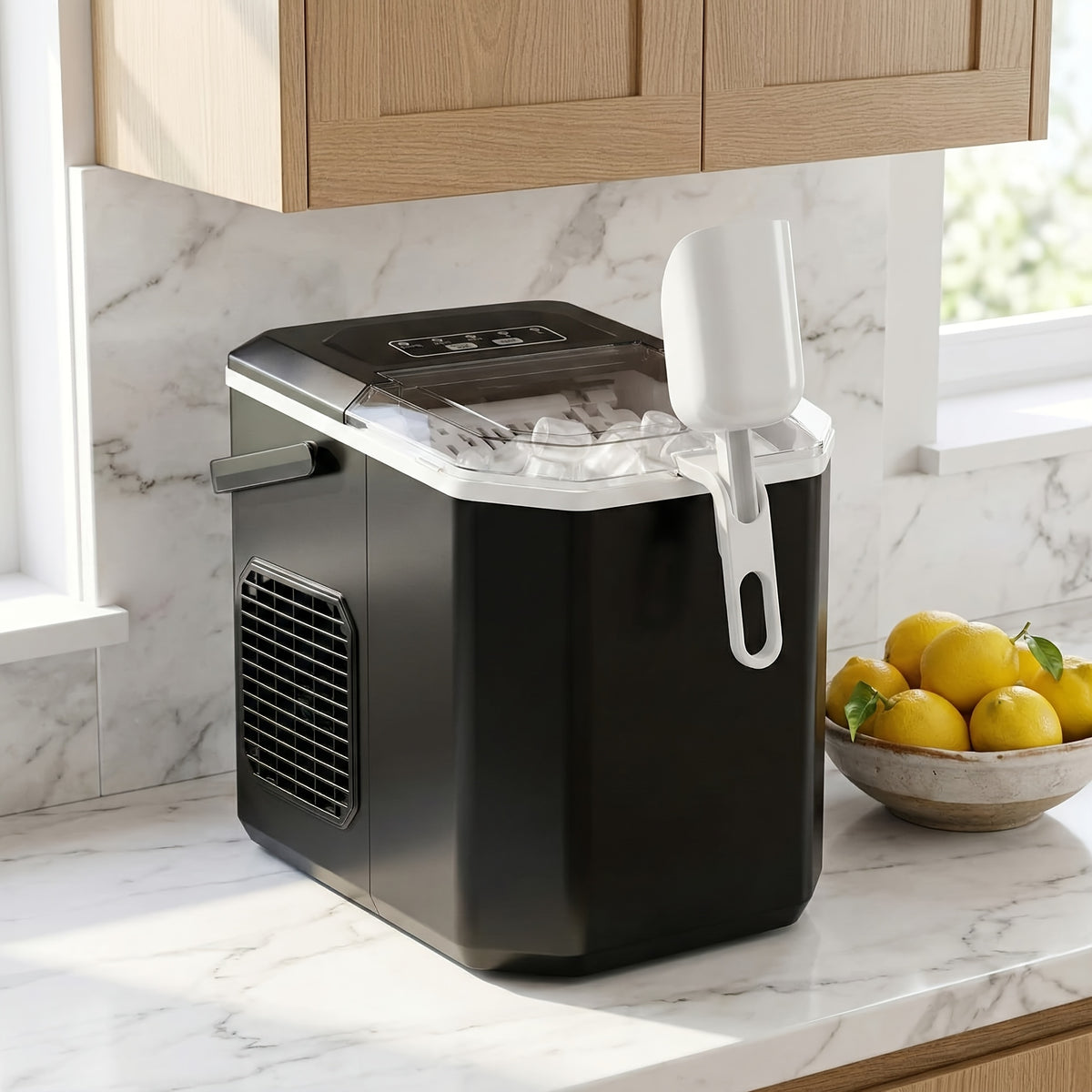 Tabletop Bullet Ice Maker with Water Level Window, Automatic Cleaning, Basket and Scoop, Listed 22lb or 26lb Model Options for Kitchen Drinks and Parties