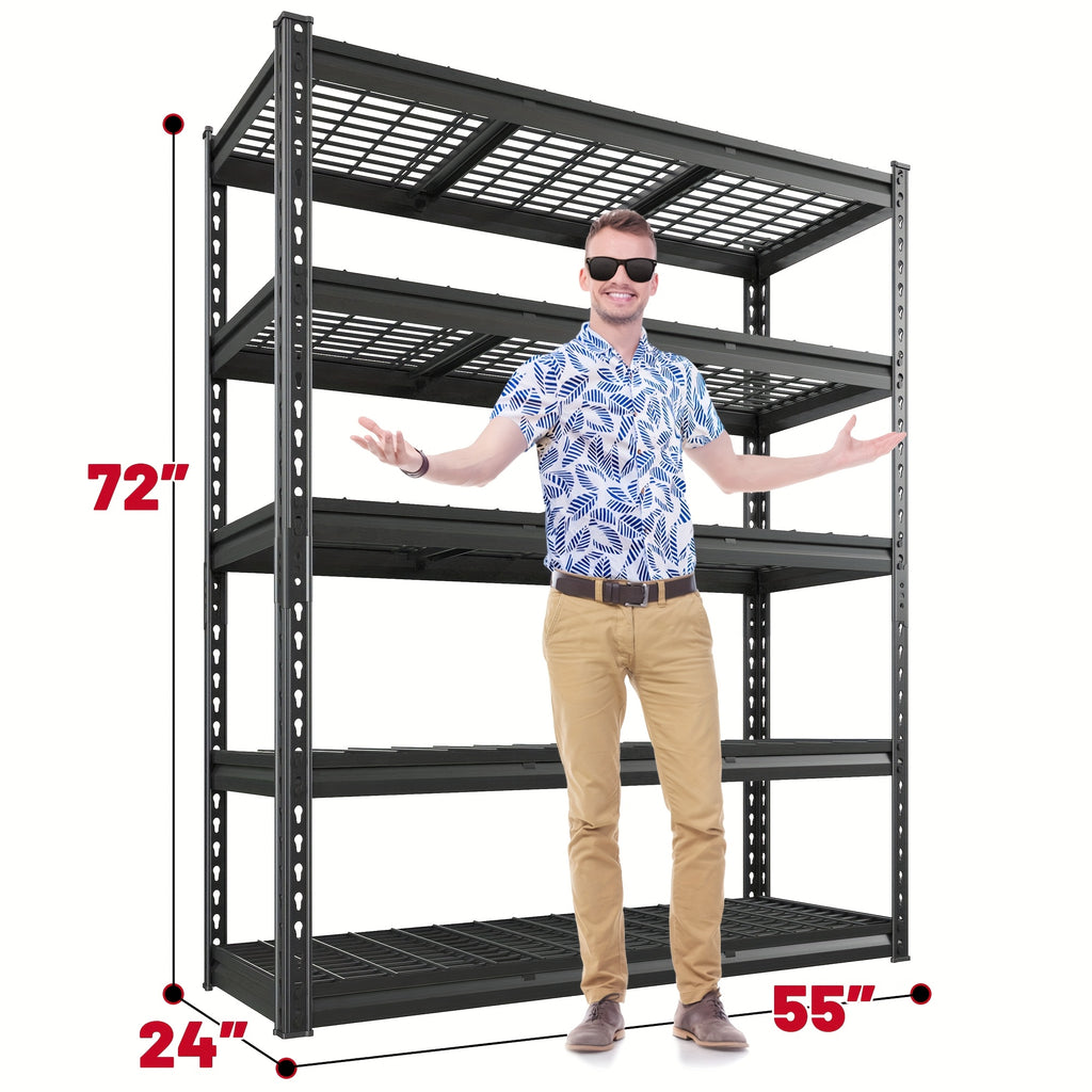 Interlocking Garage Shelving, Adjustable Metal Storage Rack with Listed Five-Tier Design and Multiple Size Options for Pantry, Basement and Utility Room Organization