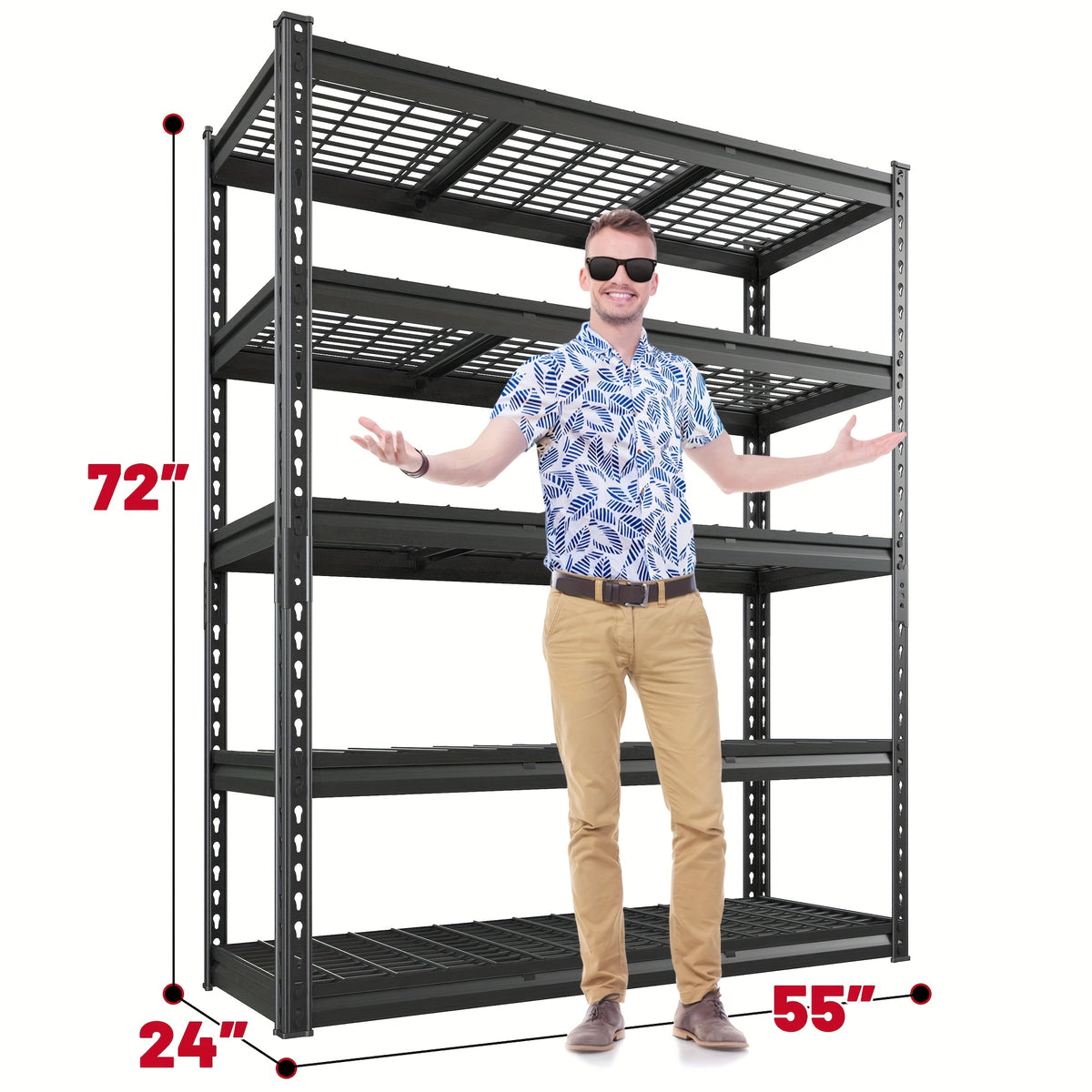 Interlocking Garage Shelving, Adjustable Metal Storage Rack with Listed Five-Tier Design and Multiple Size Options for Pantry, Basement and Utility Room Organization