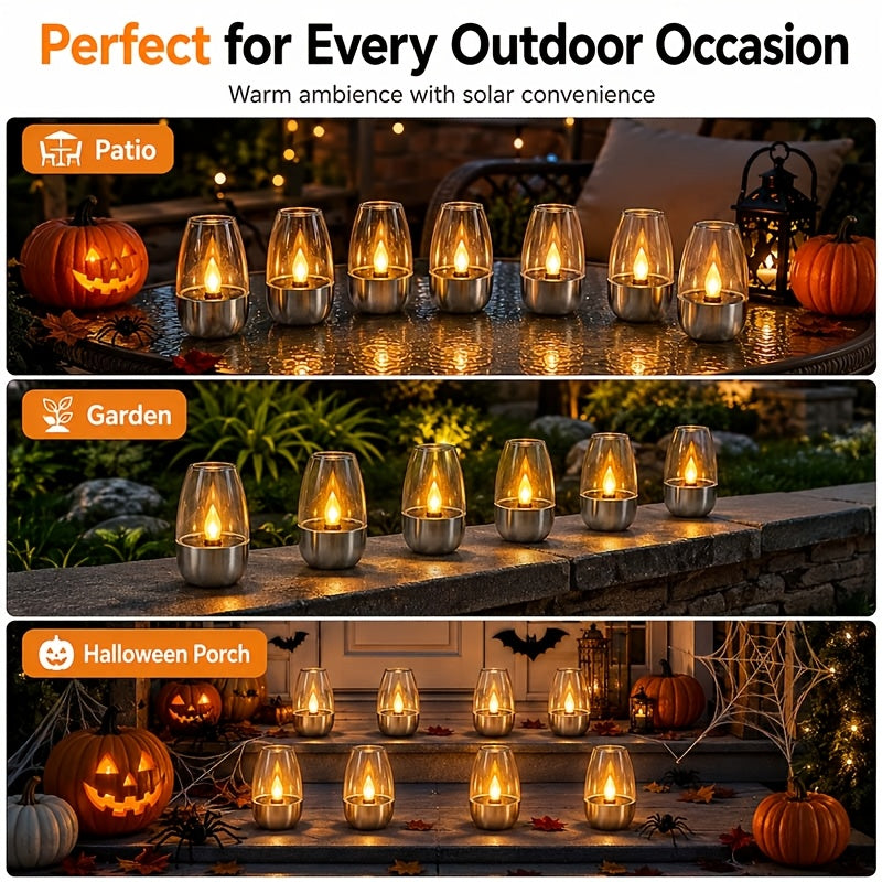 Solar Flameless LED Candles, Six-Piece Outdoor Decorative Light Set with Flickering Candlelight and Listed IP44 Rating for Patio Dinners, Weddings and Holiday Displays