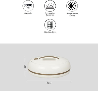 Insulated Serving Bowl with Locking Lid by Pinnacle, 3.15-Quart Oval Stainless Steel Interior Container for Potlucks, Buffet Serving and Family Meals