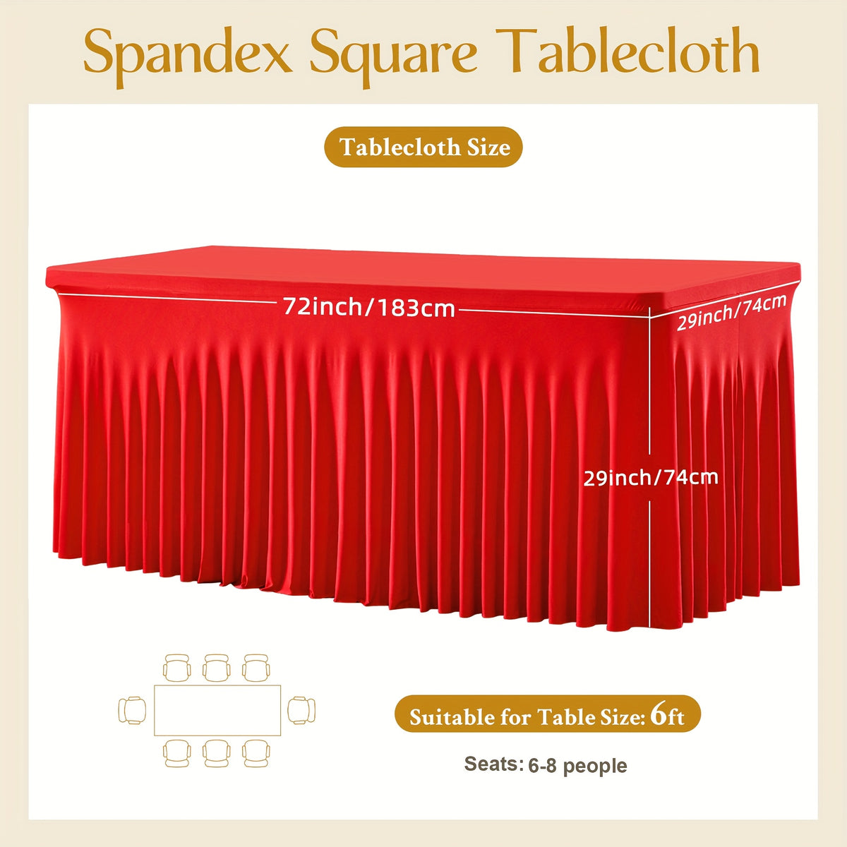 Elastic Polyester Table Cover with Wave Fold Skirt Styling, 4ft or 6ft Table Size Labels in Five Colors for Wedding Buffets, Birthday Parties and Banquet Displays