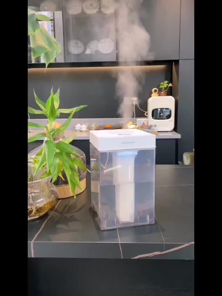 Room Humidifier with Three Mist Settings, Timer and Ambient Lighting, Gray and White Detachable Design for Bedroom, Living Room and Office Moisture Control