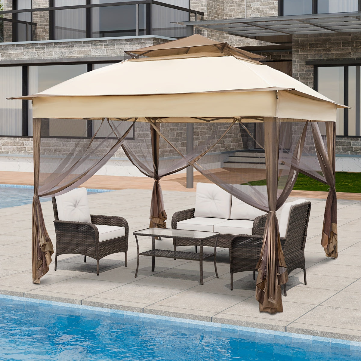 Pop Up Gazebo Tent with Listed Mosquito Netting and Lightweight Frame, Portable Netted Outdoor Canopy for Camping, Backyard Picnics and Poolside Gatherings