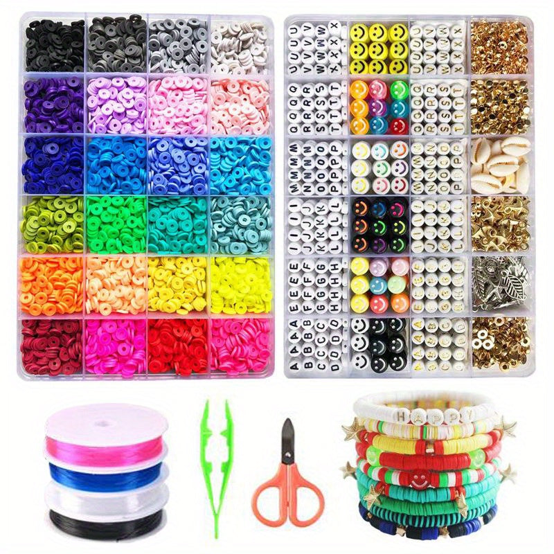 Clay Bead Bracelet Making Kit, 7200-Piece Colorful Soft Clay Bead Assortment in Two Boxes for DIY Jewelry, Custom Patterns and Handmade Gift Projects