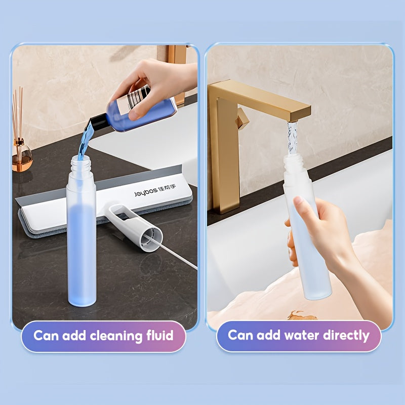 Window Spray Wash Squeegee Cleaner with Collection Tank, JOYBOS 3-in-1 Handheld Glass Cleaning Tool or Two-Cloth Option for Mirrors and Home Surfaces