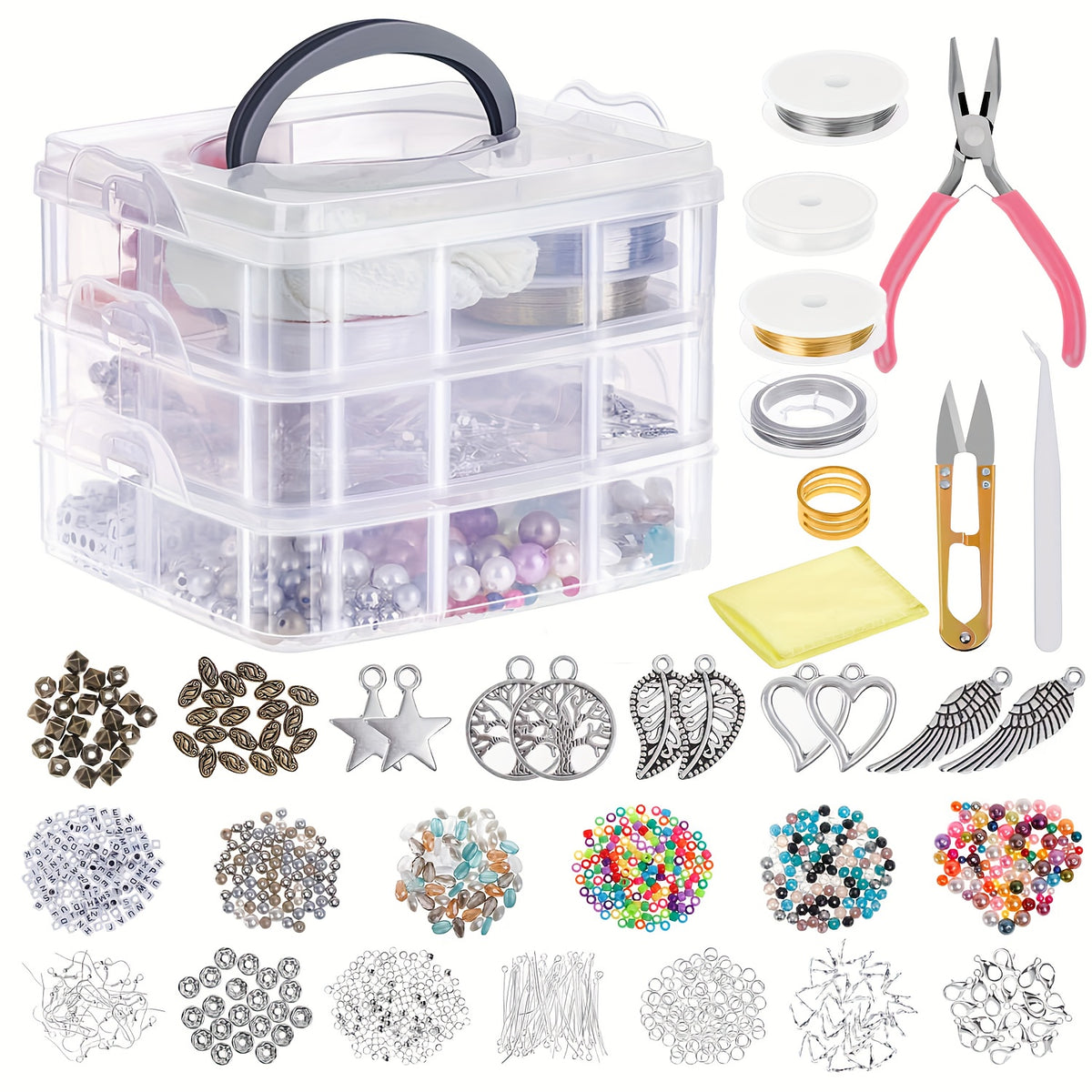 Beaded Jewelry Making Kit for Beginners, Listed 2456-Piece Assortment with Metal Accessories, Fringe and Crafting Tools for DIY Bracelets, Necklaces and Handmade Gifts