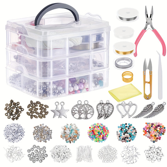 Beaded Jewelry Making Kit for Beginners, Listed 2456-Piece Assortment with Metal Accessories, Fringe and Crafting Tools for DIY Bracelets, Necklaces and Handmade Gifts