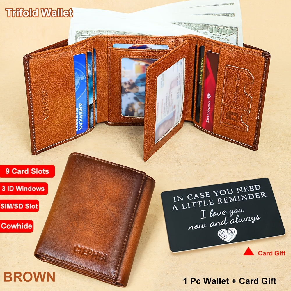 Cowhide Leather Wallet for Men with Listed RFID Blocking Design, Vintage Card and Cash Organizer in Brown, Coffee Brown or Black for Daily Carry and Gift Giving