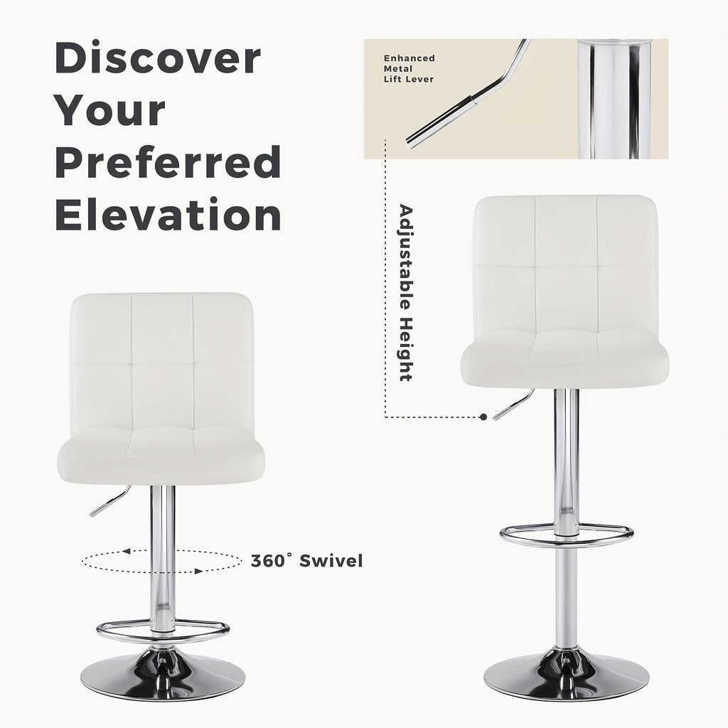 Armless Swivel Bar Stools with Adjustable Hydraulic Height Wording, PU Leather Seat Cushions and Backrests, White Two-Pack or Black Option for Home Kitchen Seating