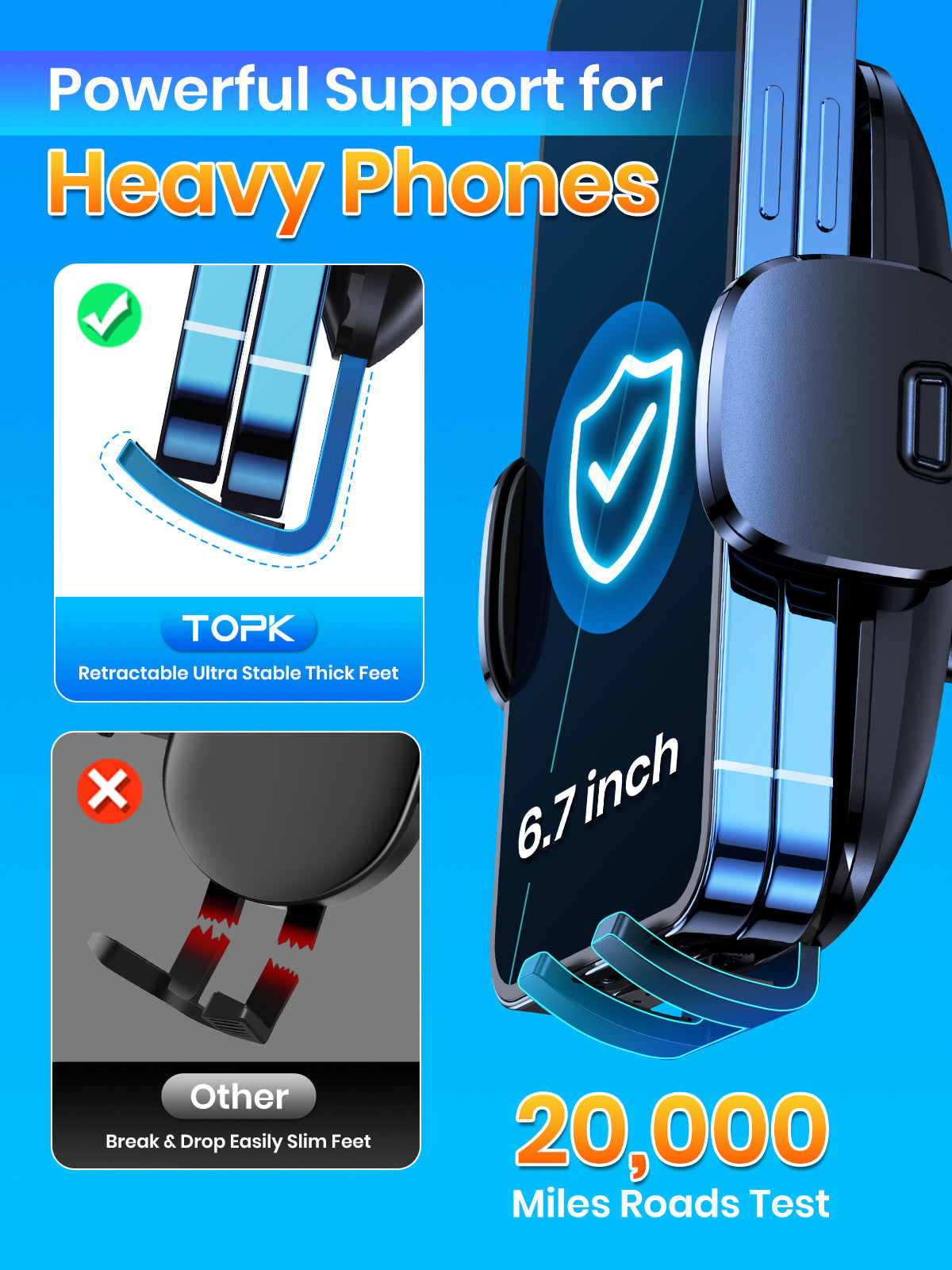 TOPK Car Air Vent Phone Mount with Adjustable Clamp Cradle, Black ABS Smartphone Holder for Compatible Vehicle Vents and Navigation Screen Positioning