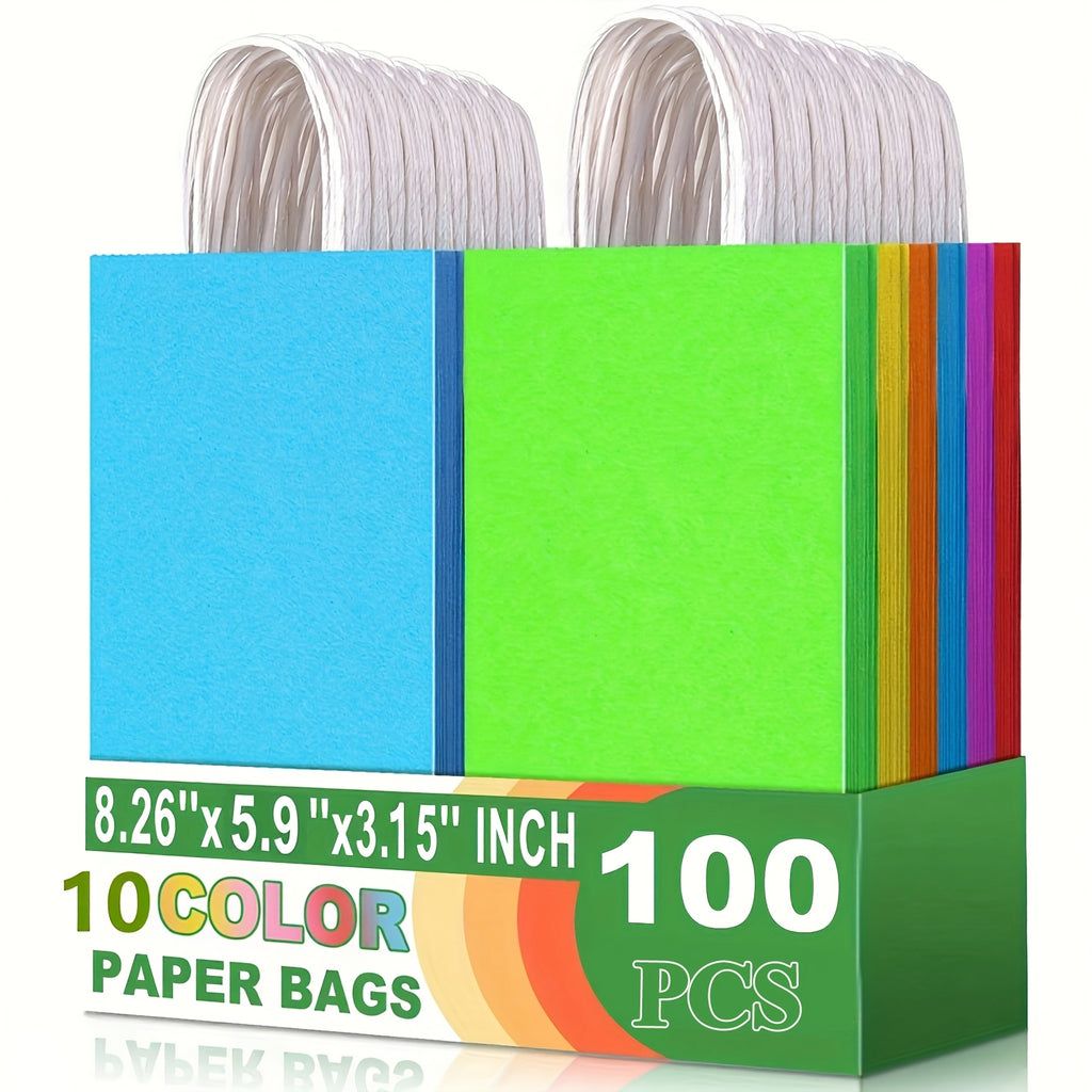 Colorful Paper Gift Bags with Handles, 20, 40 or 100-Pack Party Favor Packaging with a Medium 100-Pack Option for Birthdays, Baby Showers, Weddings and Holidays