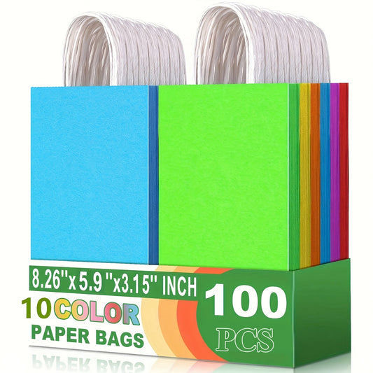 Colorful Paper Gift Bags with Handles, 20, 40 or 100-Pack Party Favor Packaging with a Medium 100-Pack Option for Birthdays, Baby Showers, Weddings and Holidays