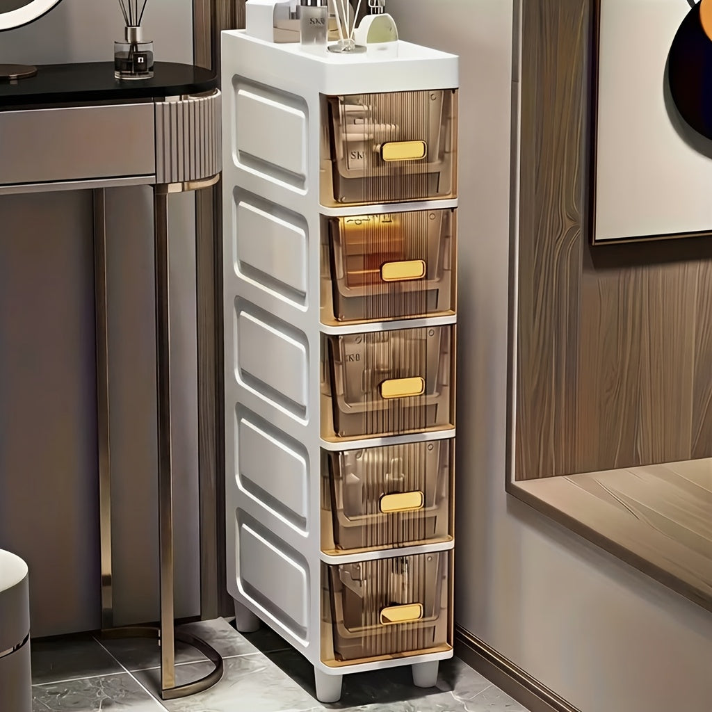 Slim Storage Cabinet with Drawers and Listed PP Material, Three-, Four- or Five-Layer and Six-Drawer Options for Bathroom, Kitchen and Small-Space Organization