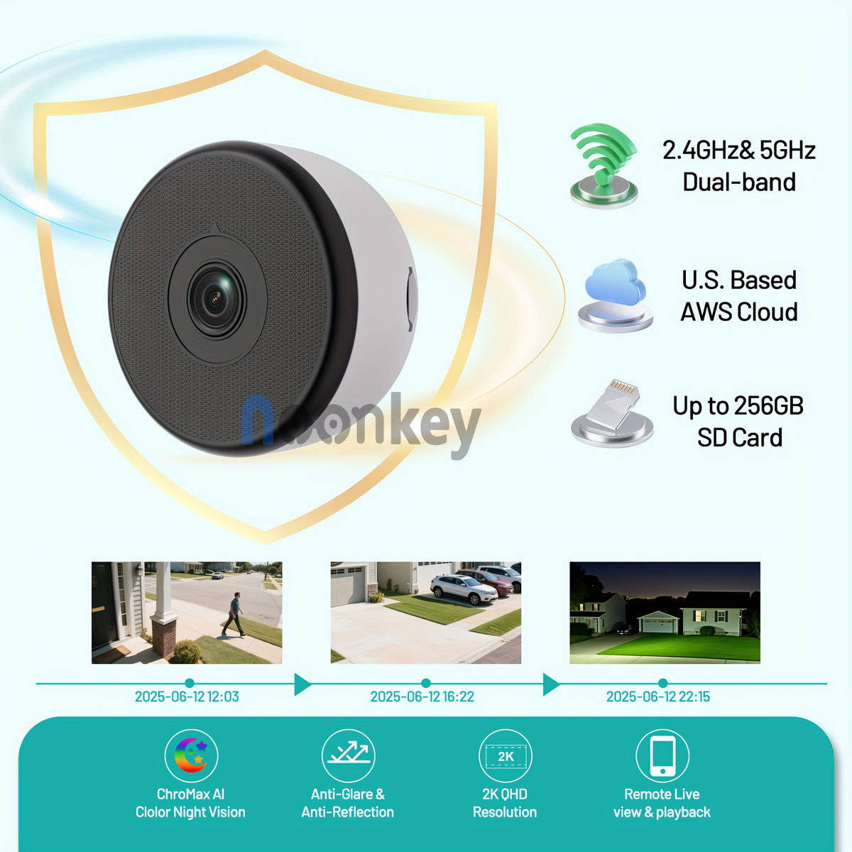 2K Window Camera with Dual-Band WiFi, Color Night Vision, Person, Pet and Vehicle Alerts, Listed 24/7 Recording and Peel-and-Stick Setup, One Pack