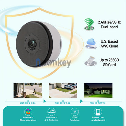 2K Window Camera with Dual-Band WiFi, Color Night Vision, Person, Pet and Vehicle Alerts, Listed 24/7 Recording and Peel-and-Stick Setup, One Pack