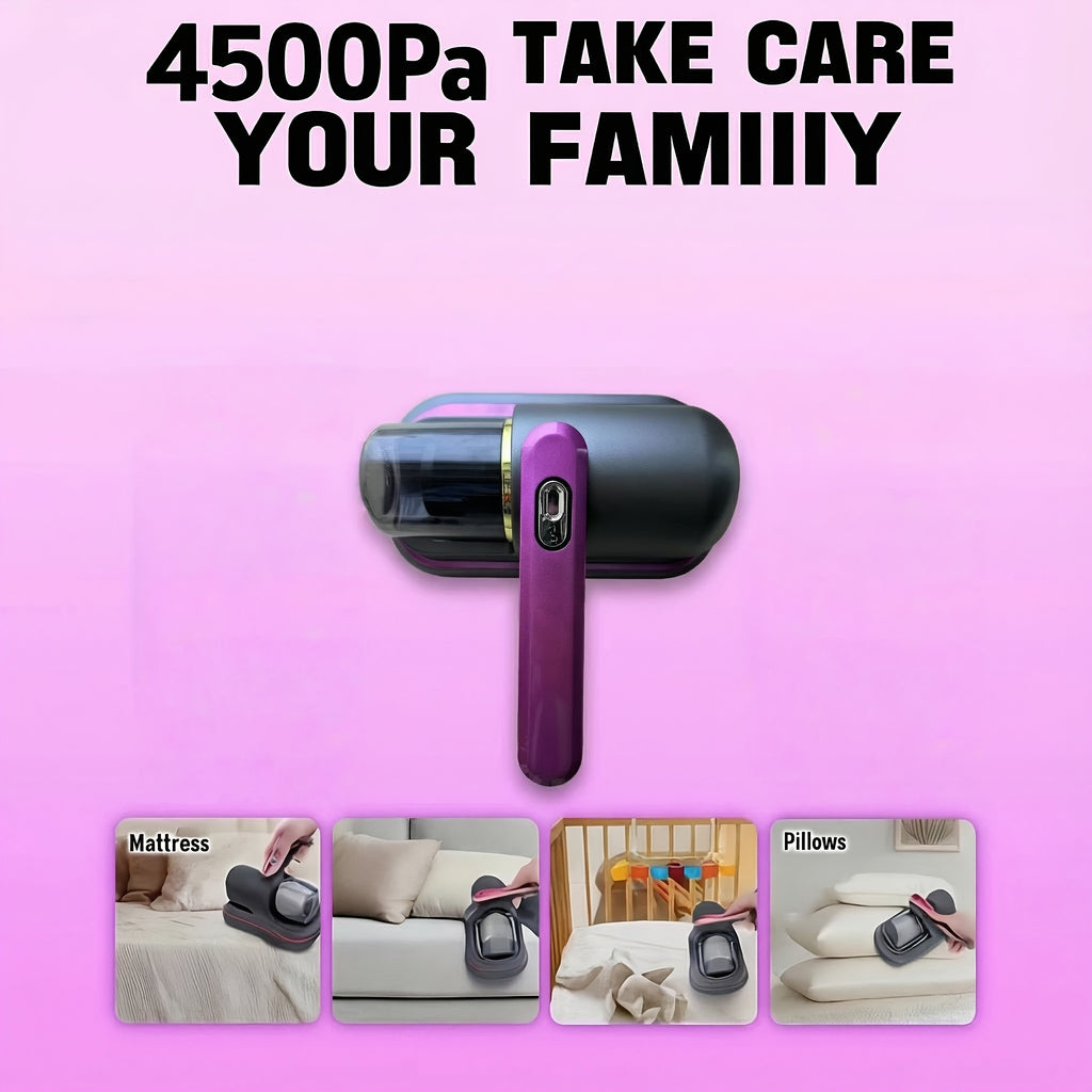 Mattress Vacuum Cleaner in Purple, Cordless Handheld Bed and Sofa Cleaner for Pet Hair, Compatible Upholstery and Carpet Surface Cleaning