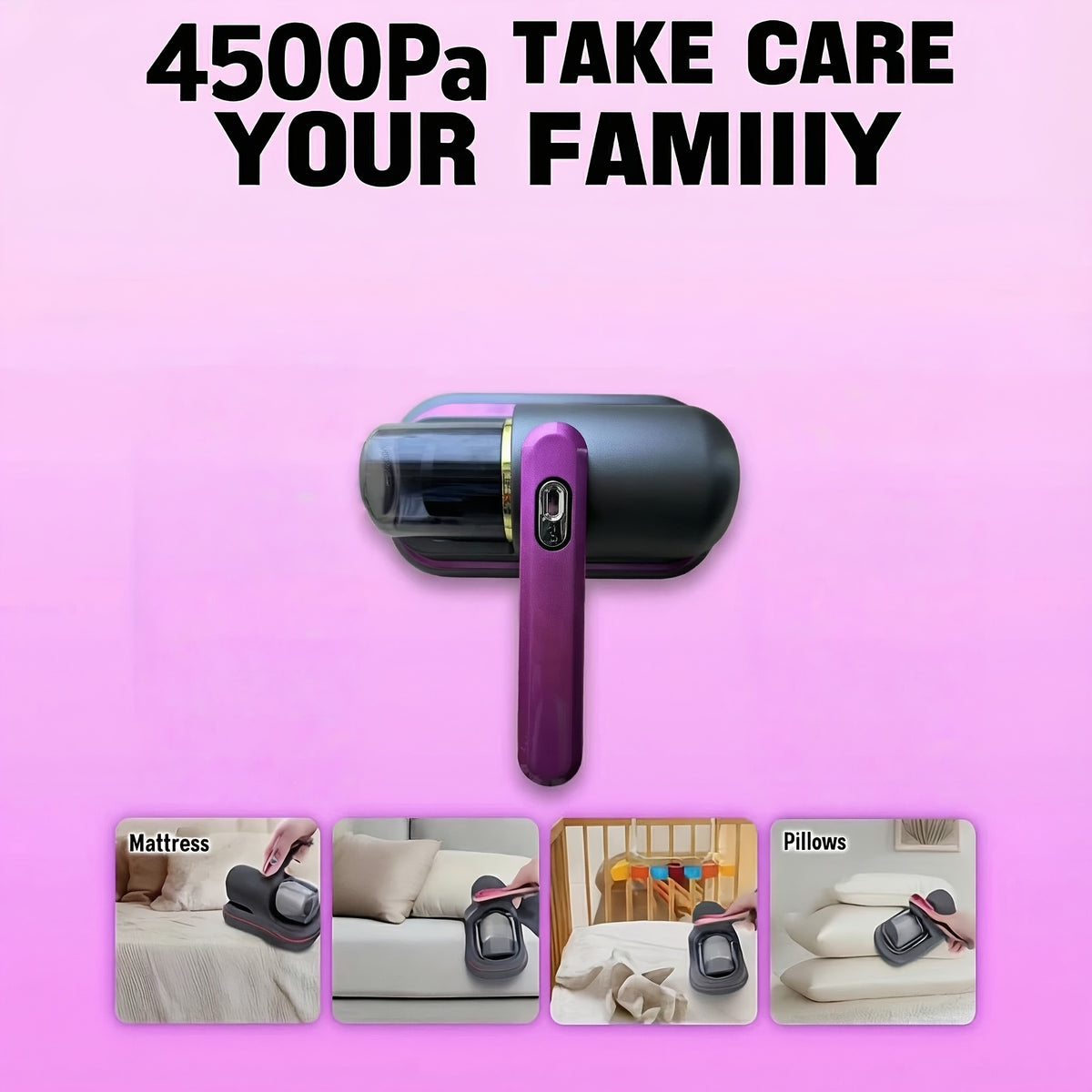 Mattress Vacuum Cleaner in Purple, Cordless Handheld Bed and Sofa Cleaner for Pet Hair, Compatible Upholstery and Carpet Surface Cleaning