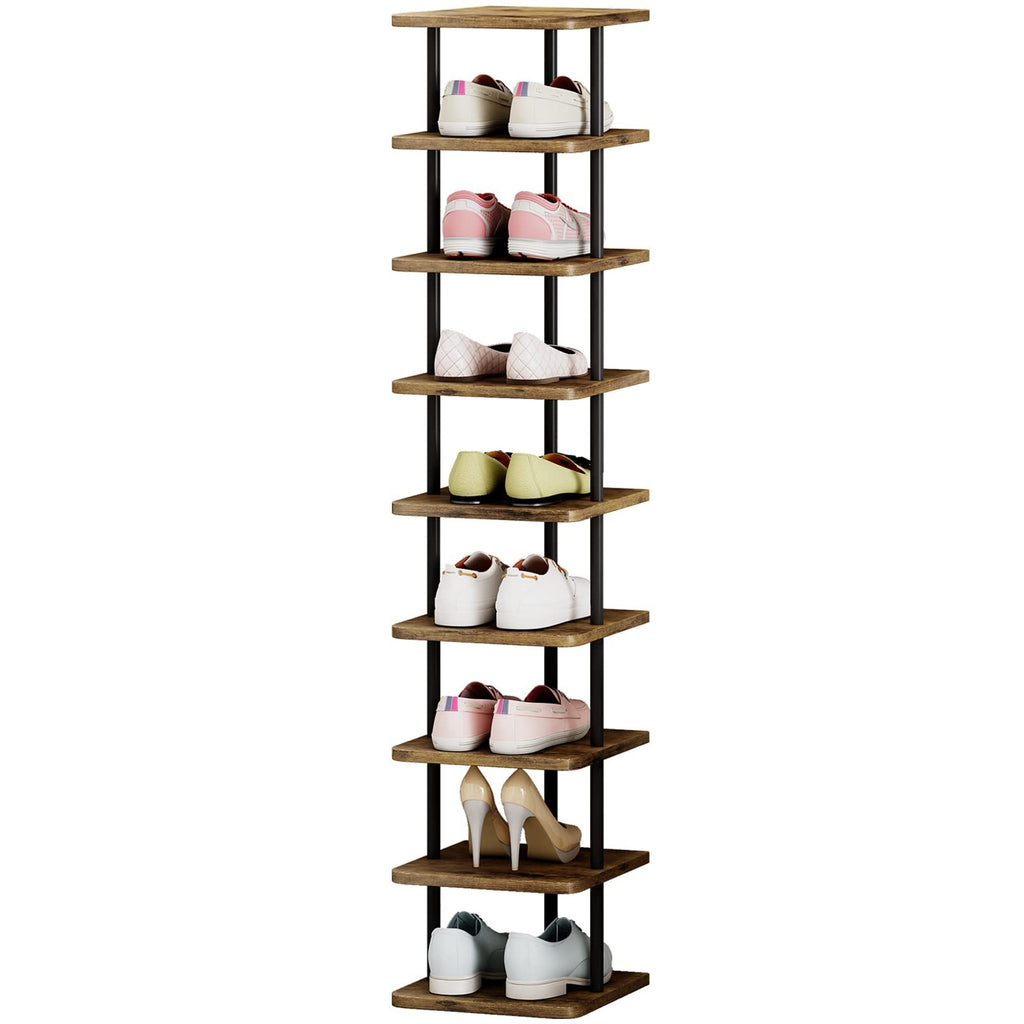 9-Tier Vertical Shoe Tower in Black with Narrow Freestanding Design and Removable-Layer Reference for Footwear Storage in Closets, Entryways and Bedrooms