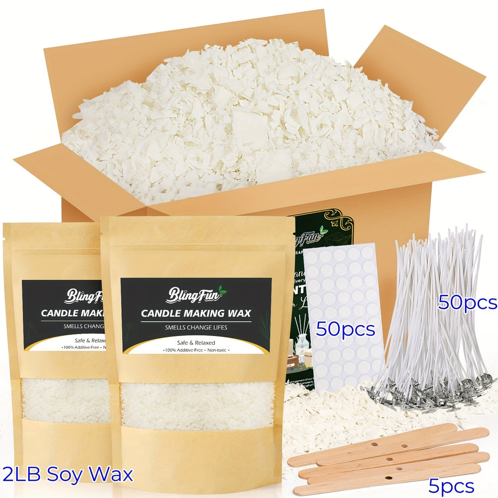 Soy Wax Candle Making Supply Kit with 0.25LB, 1LB and 2LB Pot/String Option Labels, Listed Wicks and Wick Accessories for Adult DIY Candles and Handmade Holiday Gifts