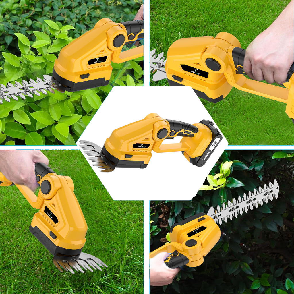 Cordless Hedge Trimmer by TEGATOK with Listed 20V Power, One- or Two-Battery Kit Options and Extended Model for Garden Shrub Trimming and Lawn Care