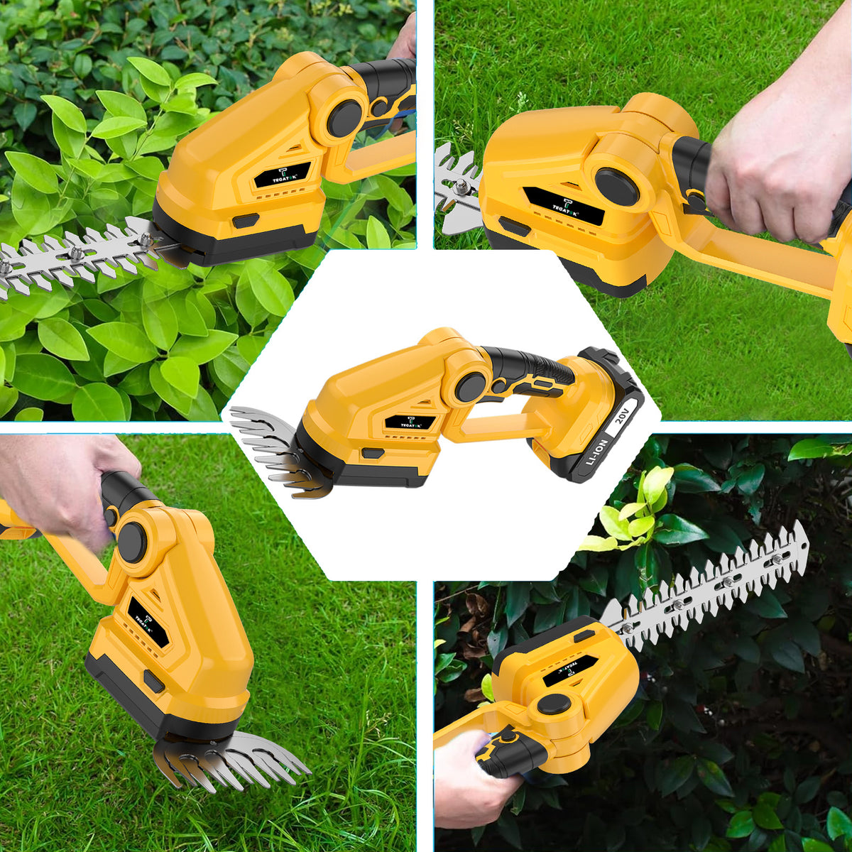 Cordless Hedge Trimmer by TEGATOK with Listed 20V Power, One- or Two-Battery Kit Options and Extended Model for Garden Shrub Trimming and Lawn Care