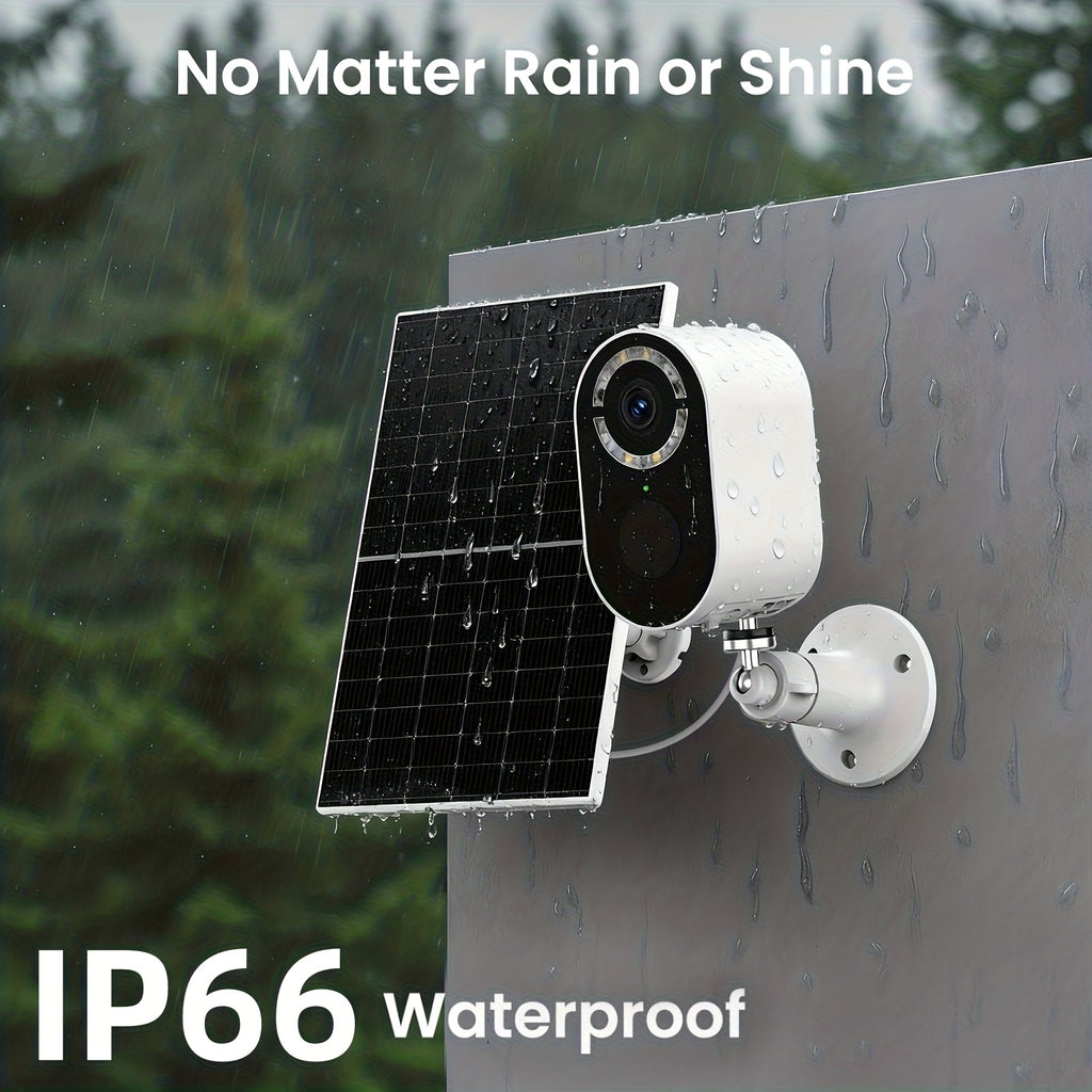 Solar WiFi Surveillance Camera with Listed 2K Imaging, Two-Way Voice and Color Night Vision, White or Black in One- or Two-Piece Home Monitoring Options